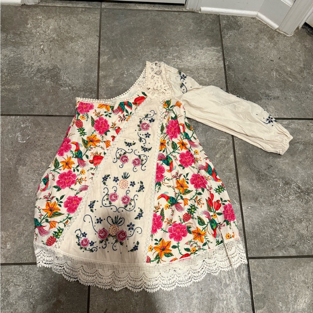 FARM Rio One Shoulder Dress with Floral Embroidery size XS